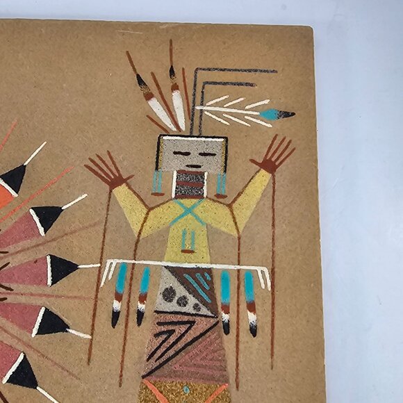 Stella Denetdale Sand Art On Board Sun & Chant God Native American Desi - Picture 2 of 9